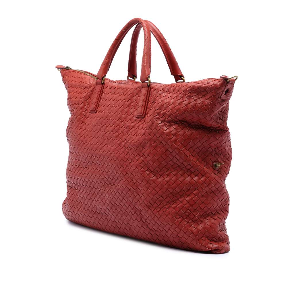 Bottega Veneta Maxi Intrecciato Nappa Convertible Satchel Red Leather Good condition - Back View