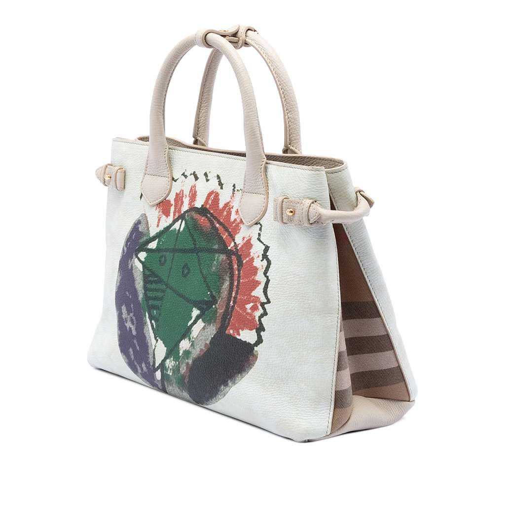 Burberry Medium Leather and House Check Canvas Pallas Head Banner Satchel White Leather Good condition - Back View