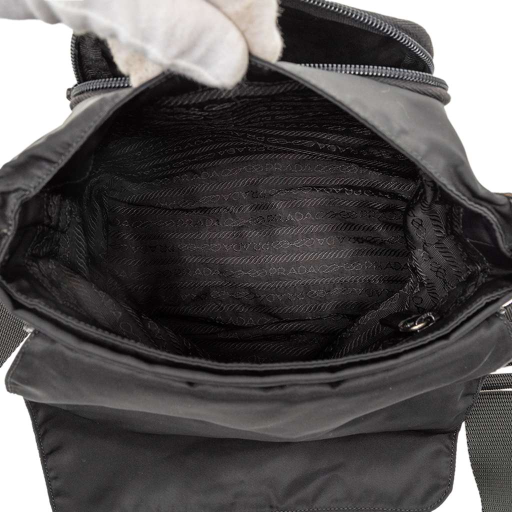 Prada Tessuto Zip Buckle Messenger Bag Black Good condition - Model View