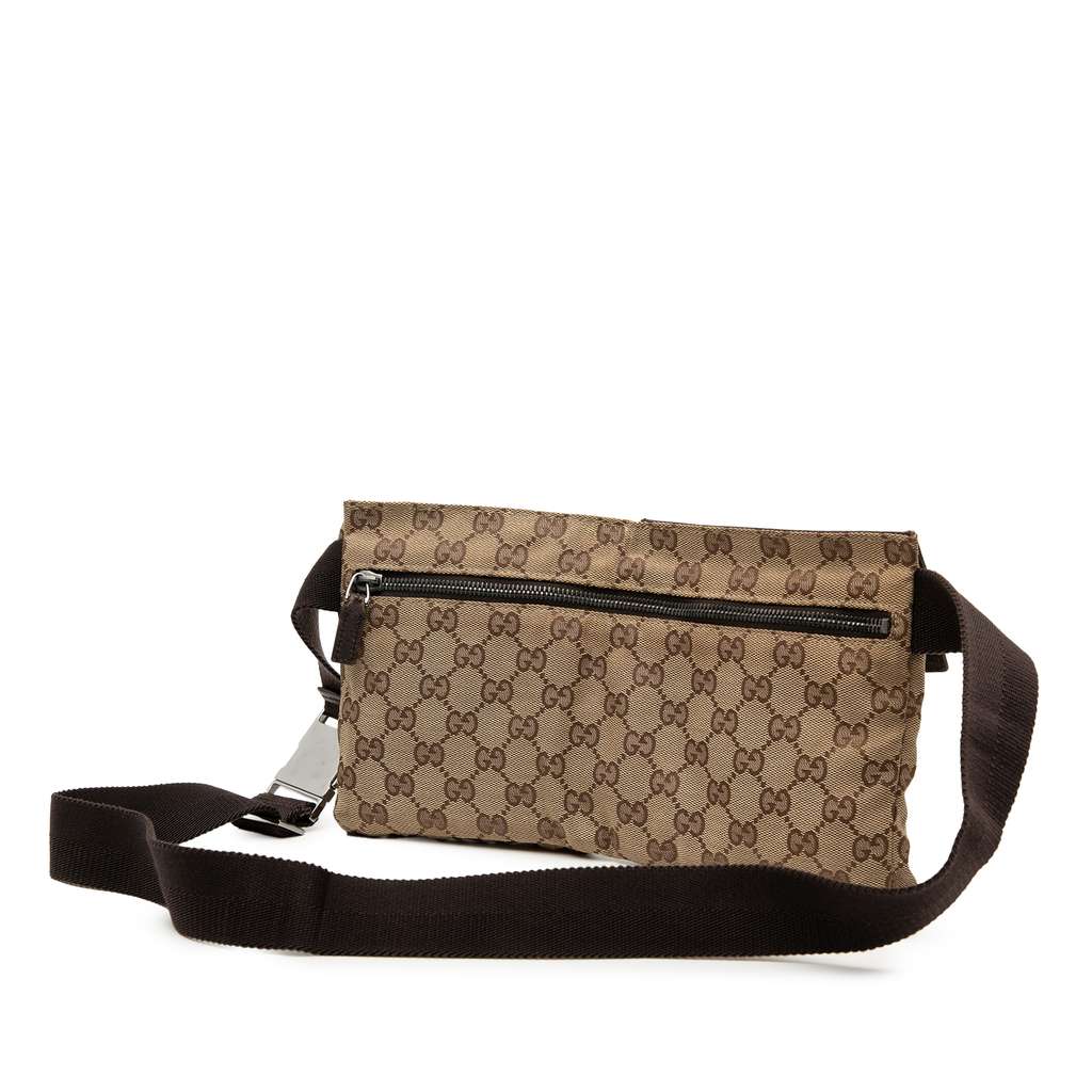 Gucci GG Canvas Double Pocket Belt Bag Brown Canvas Good condition - Back View