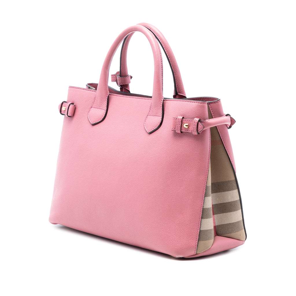 Burberry Medium Leather and House Check Banner Satchel Pink Leather Good condition - Back View
