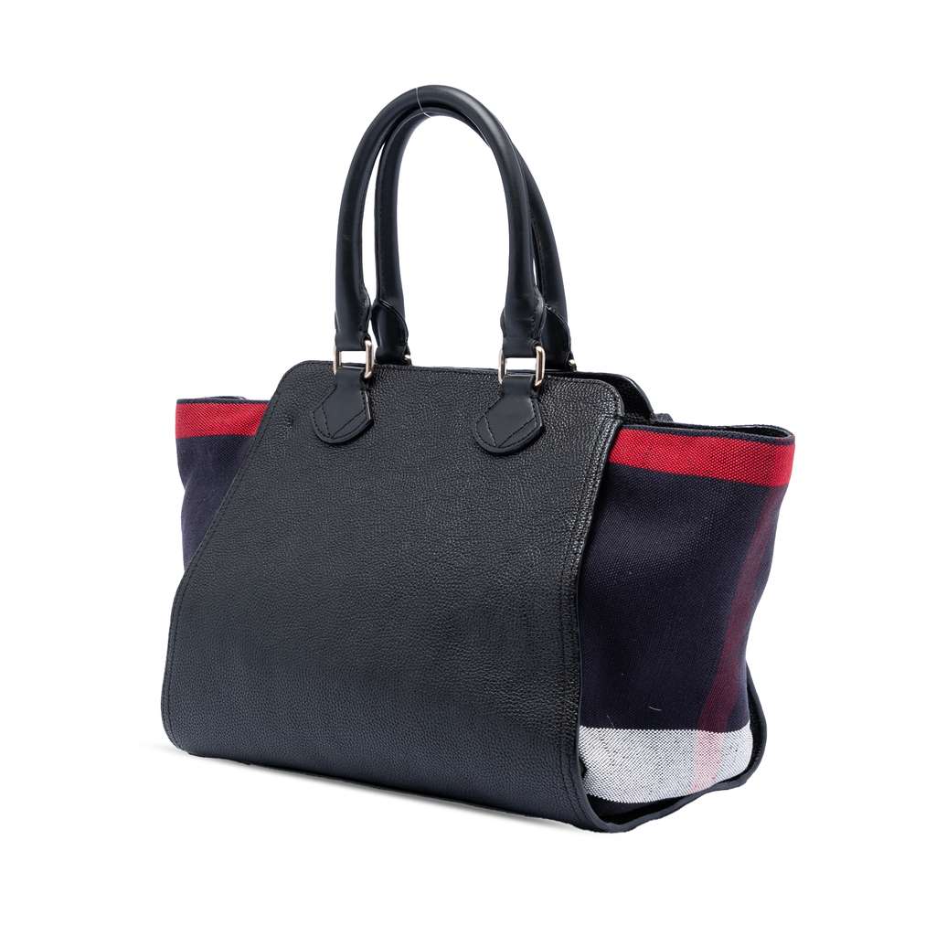 Burberry Leather and Mega Check Canvas Harcourt Satchel Black Leather Good condition - Back View