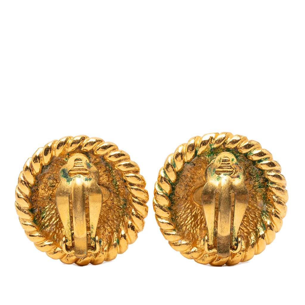 Chanel CC Gold Plated Round Clip On Earrings Gold Metal Good condition - Back View