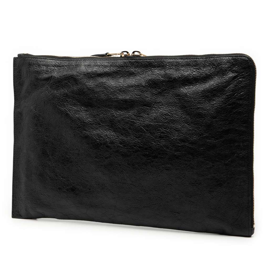 Balenciaga Lambskin Motocross Giant 12 Zip Around Flat Clutch Black Leather Good condition - Back View