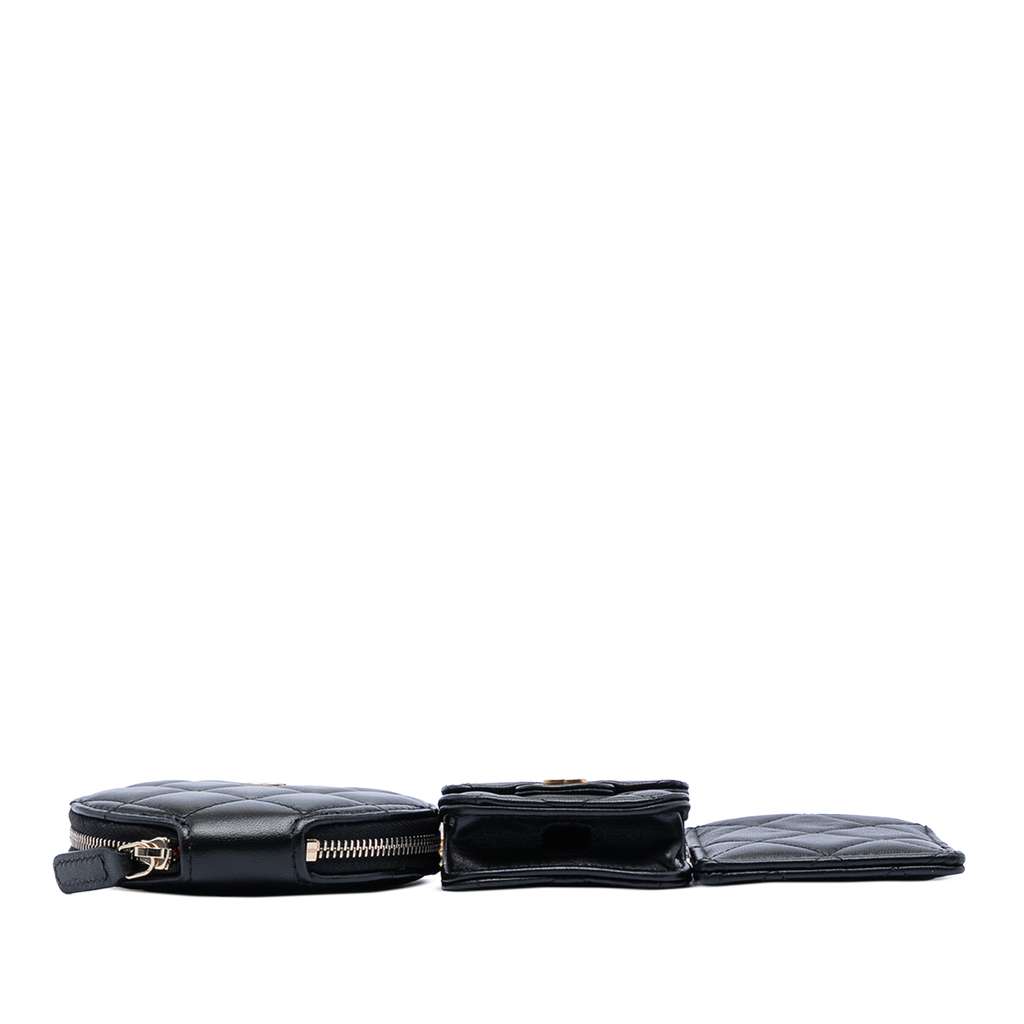 Chanel Quilted Lambskin Pearl Crown CC Wristlet Multi Pouches Black Leather Good condition - Inside View