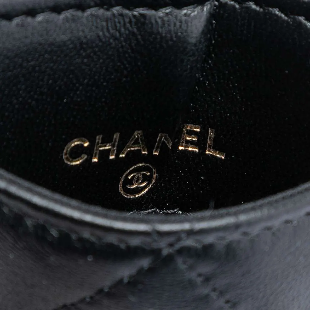 Chanel Quilted Lambskin Pearl Crown CC Wristlet Multi Pouches Black Leather Very good - Box View
