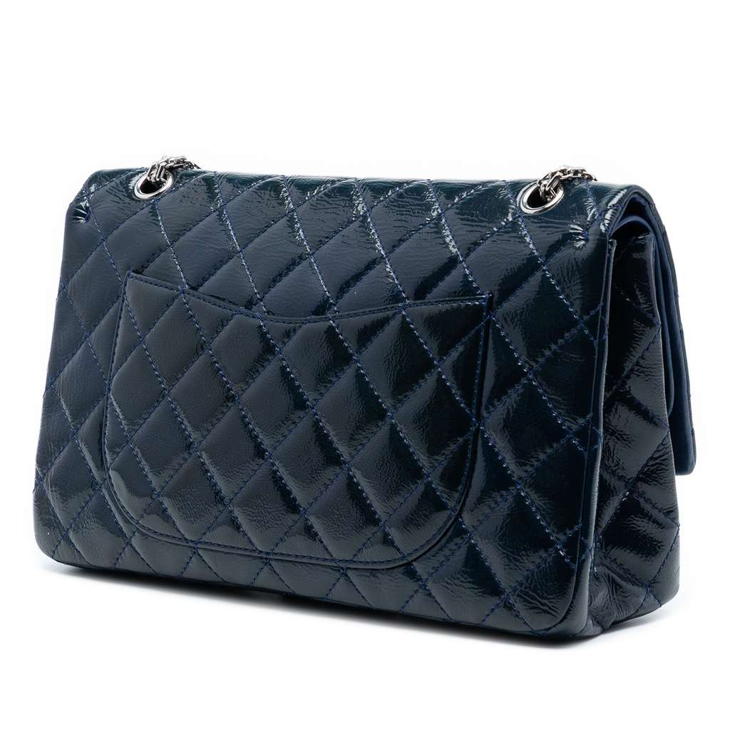 Chanel Quilted Aged Patent Reissue 2.55 Double Flap 227 Blue Leather Good condition - Back View