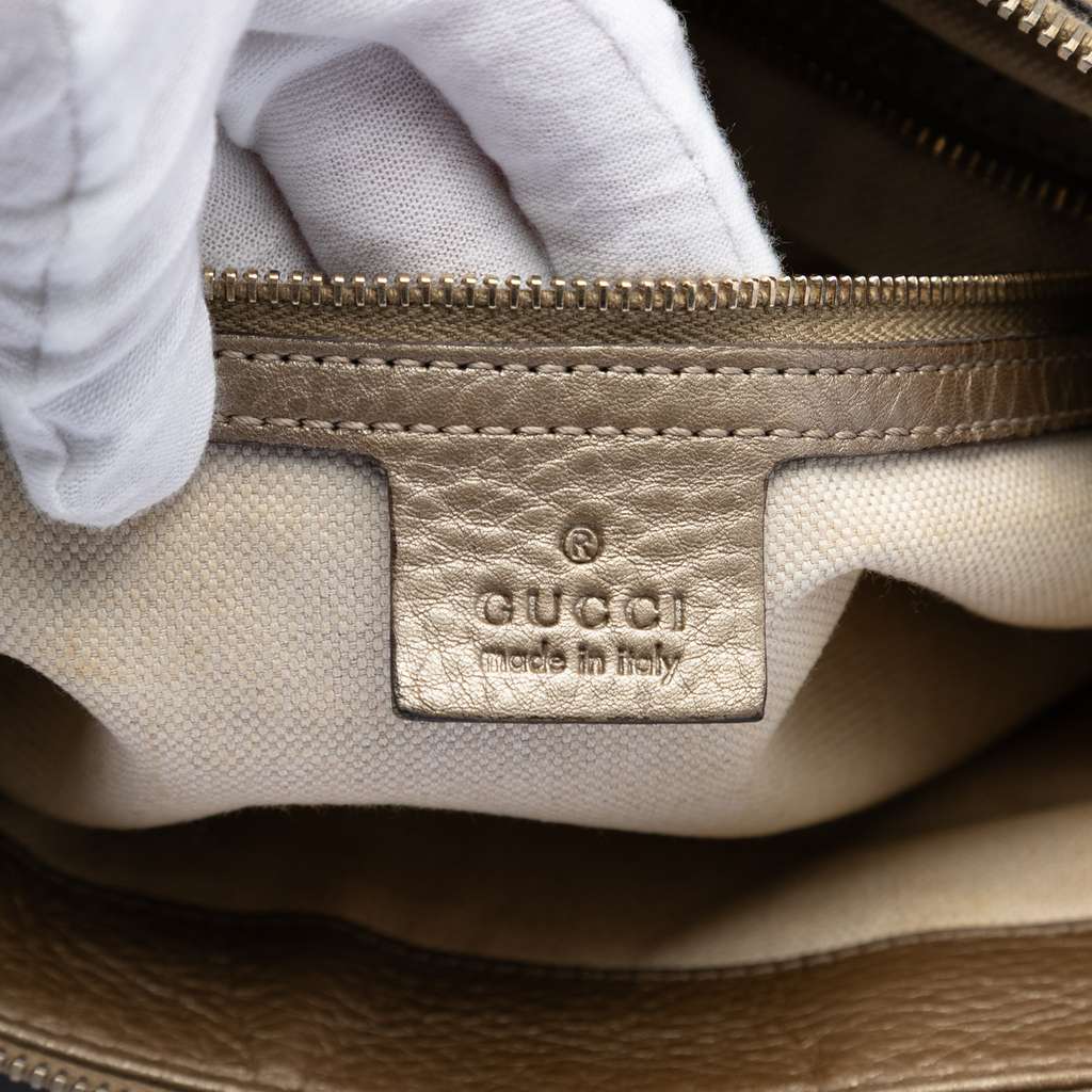 Gucci Metallic Pebbled Calfskin Bella Satchel Gold Leather Good condition - Box View