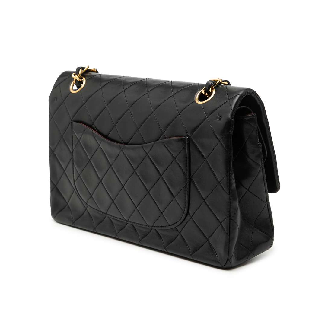 Chanel Medium Classic Lambskin Double Flap Black Leather Good condition - Back View