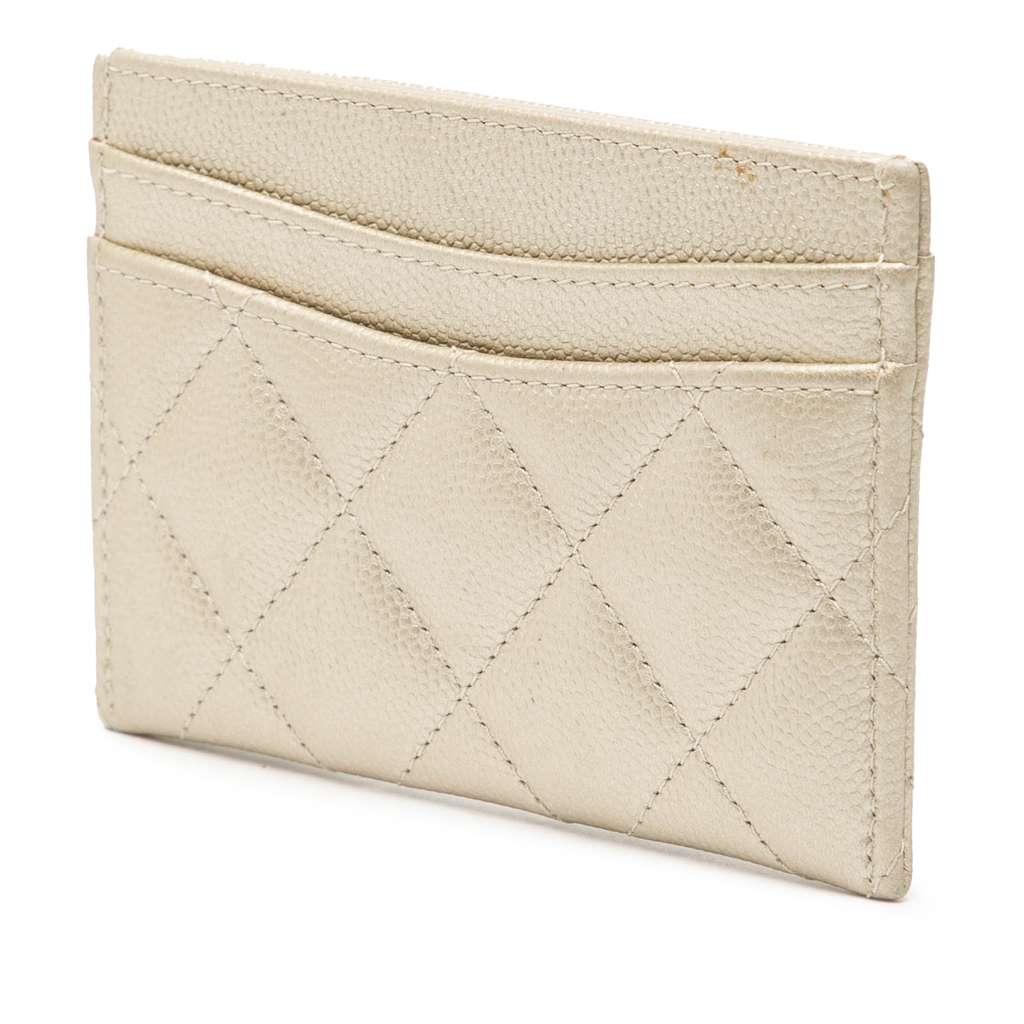 Chanel CC Quilted Caviar Card Holder Gold Leather Good condition - Back View
