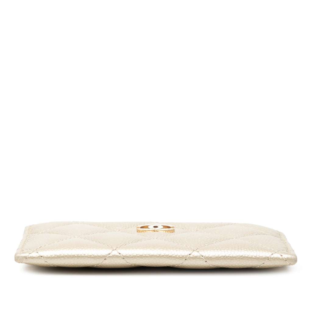 Chanel CC Quilted Caviar Card Holder Gold Leather Good condition - Inside View