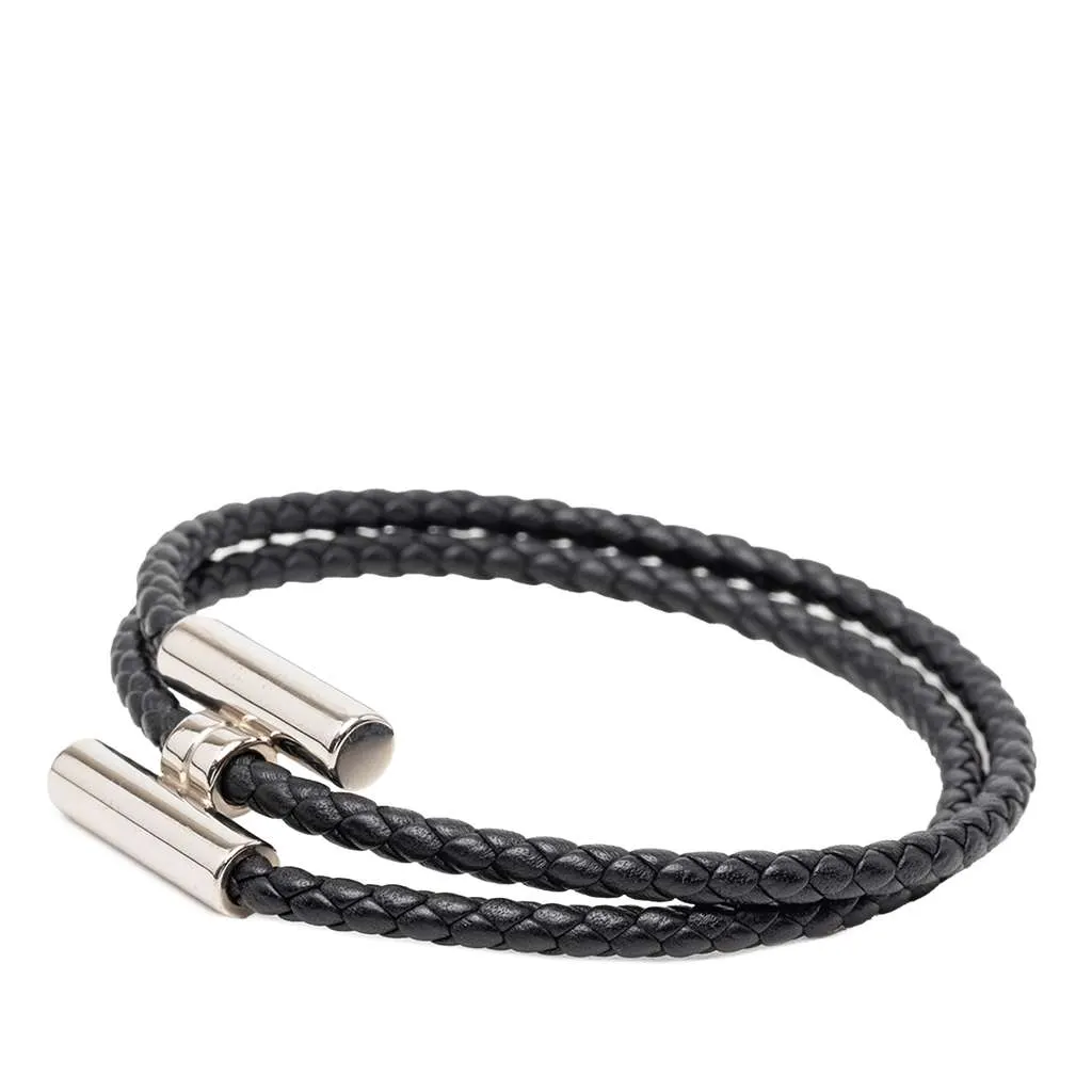 Hermès Swift Tournis Tresse Bracelet Black Leather Good - Back View