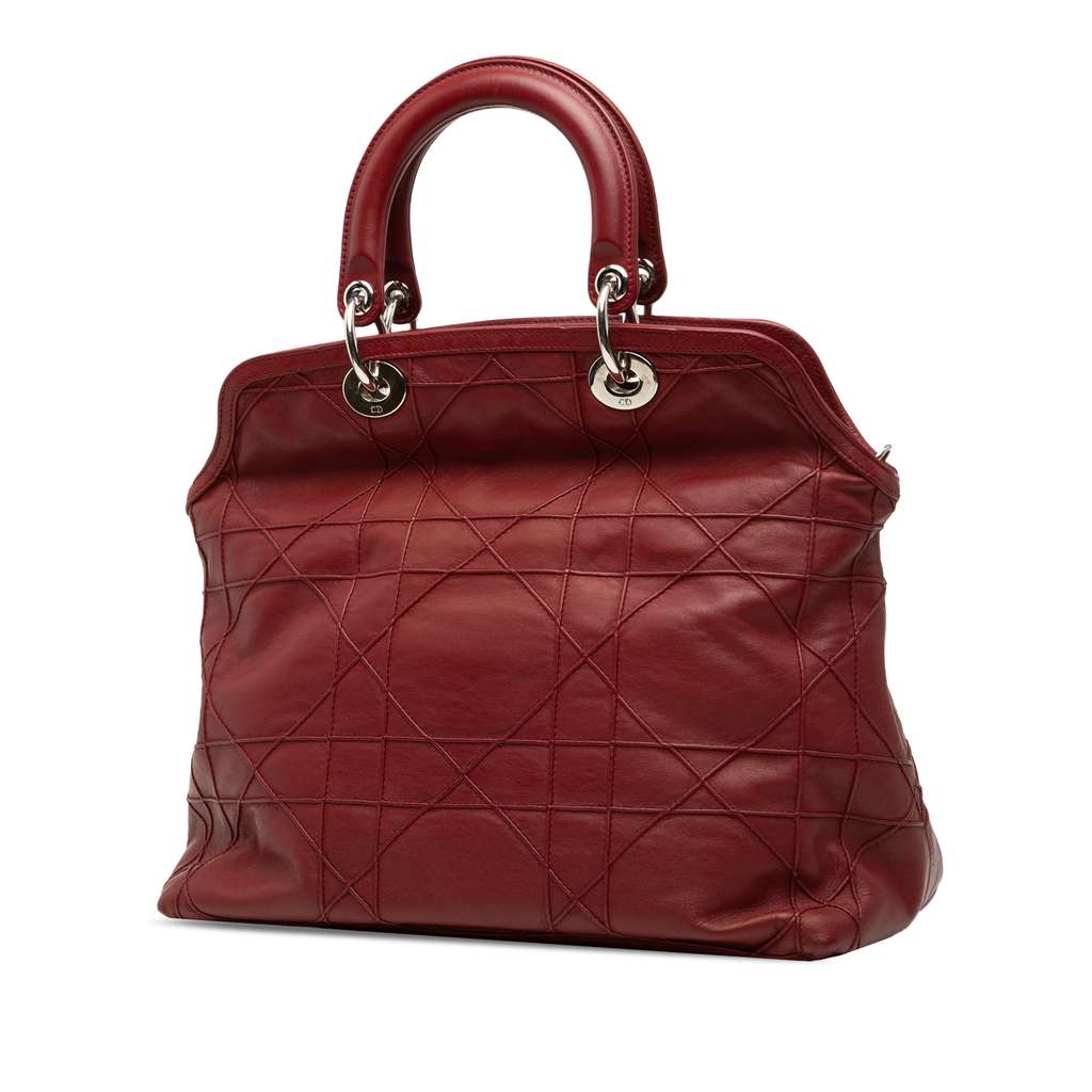 Dior Medium Lambskin Cannage Polochon Granville Satchel Red Leather Good condition - Back View