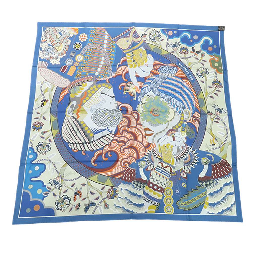 Hermès Duo Cosmique Silk Scarf 90 Blue Silk Good condition - Back View