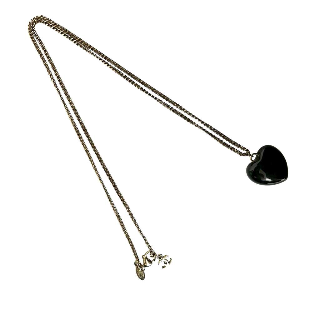 Chanel Gold Plated Resin Crystal CC Pendant Necklace Black Good condition - Back View