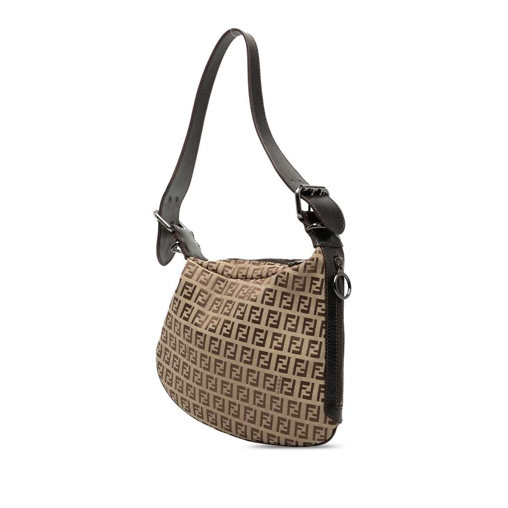 Fendi Zucchino Oyster Shoulder Bag Brown Canvas Fair condition - Back View