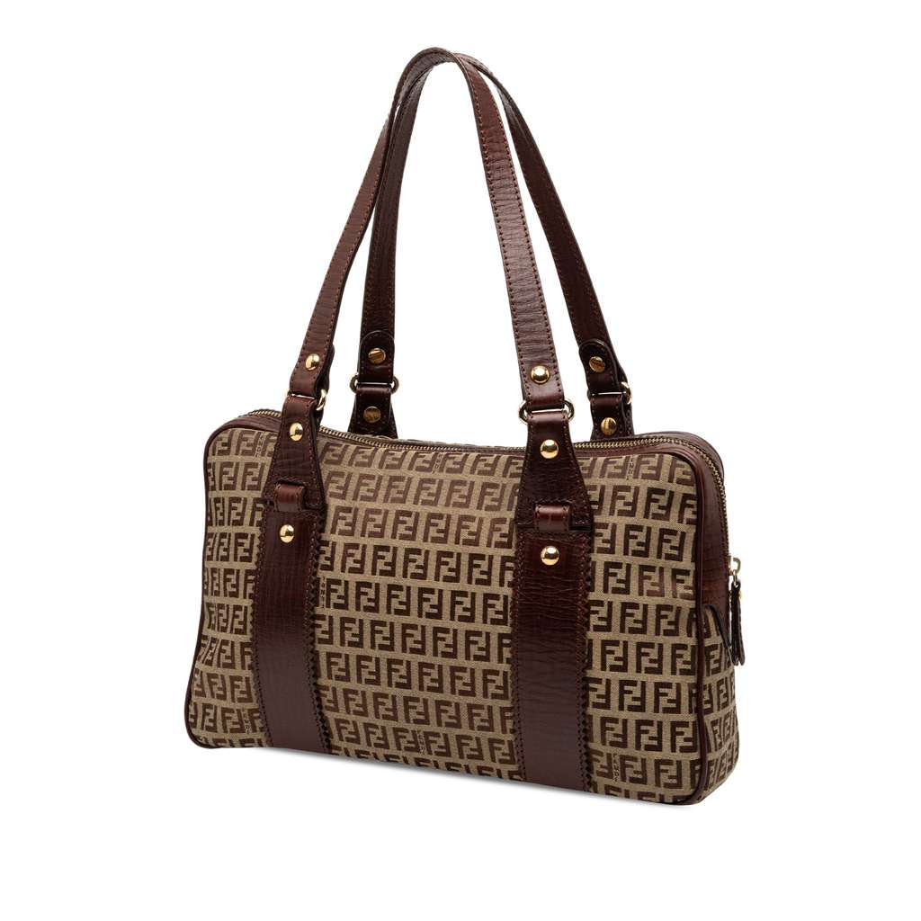 Fendi Zucchino Canvas Shoulder Bag Brown Canvas Good condition - Back View