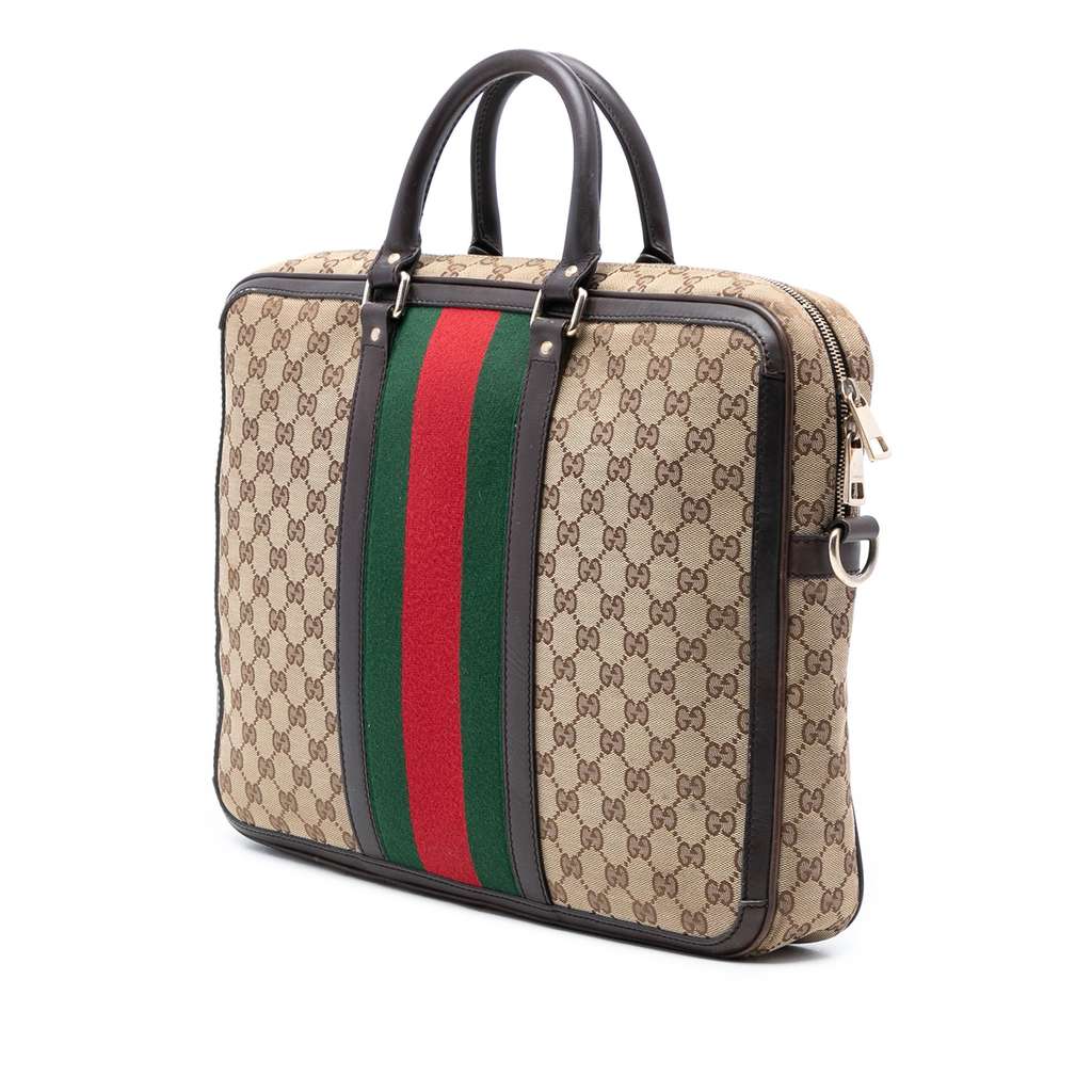 Gucci GG Canvas Web Briefcase Brown Canvas Good condition - Back View