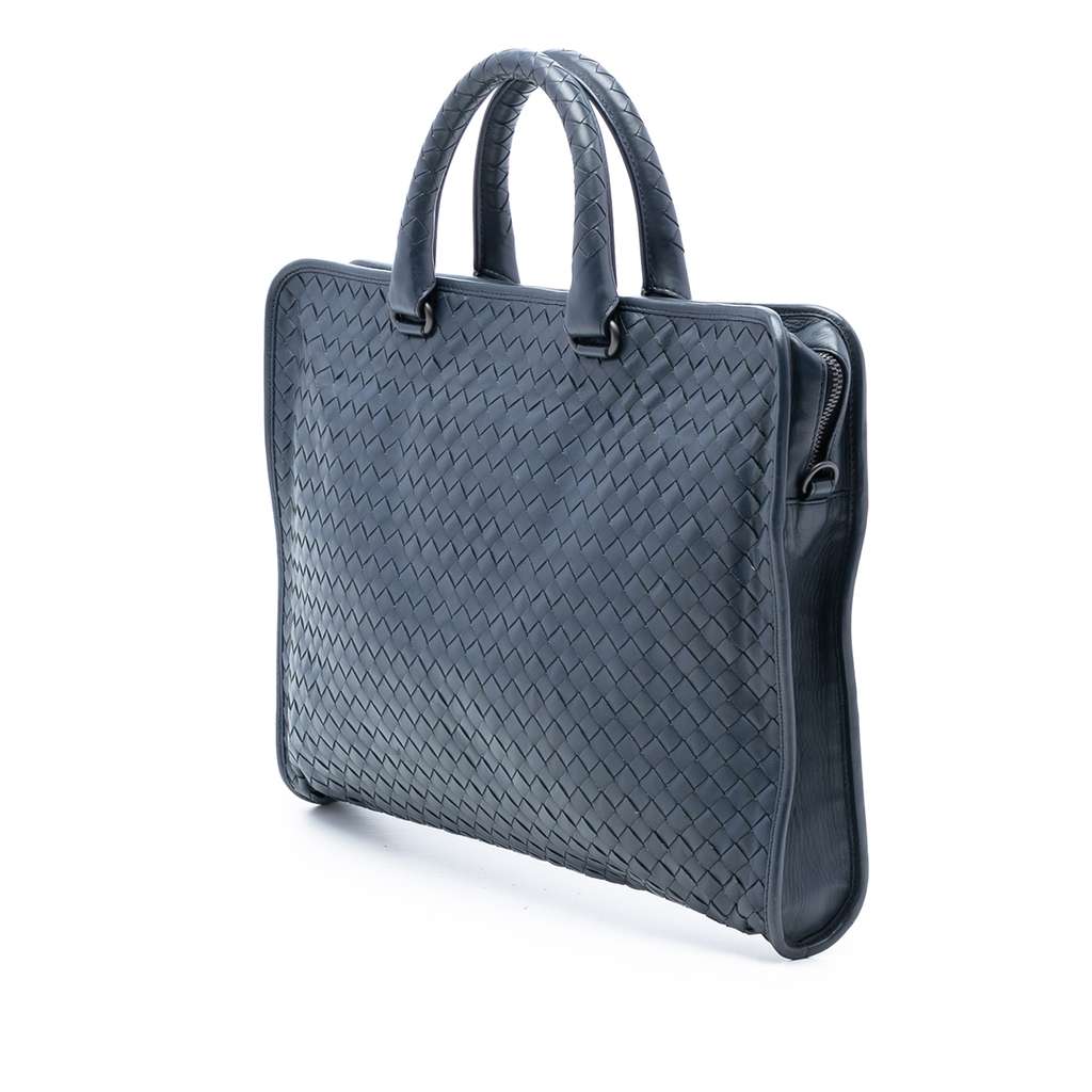 Bottega Veneta Nappa Intrecciato Business Bag Blue Leather Good condition - Back View