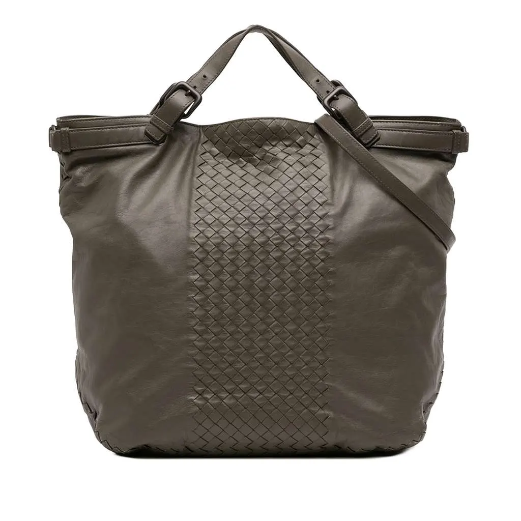 Bottega Veneta Intrecciato Trimmed Nappa Satchel Brown Leather Very good - Front View