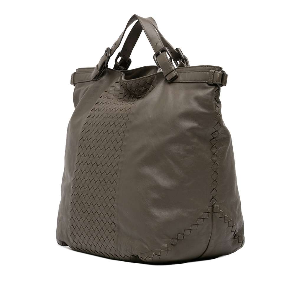 Bottega Veneta Intrecciato Trimmed Nappa Satchel Brown Leather Good condition - Back View