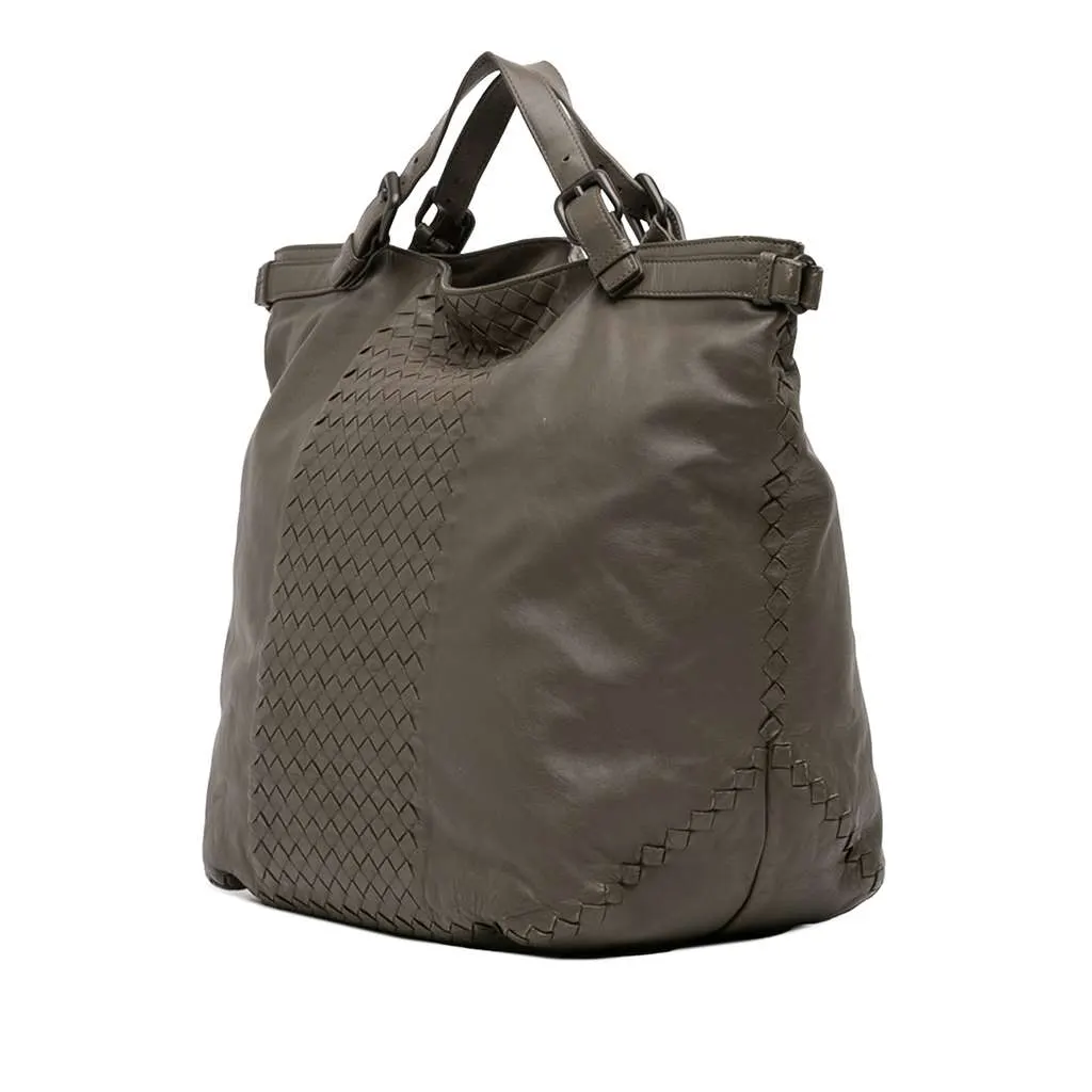 Bottega Veneta Intrecciato Trimmed Nappa Satchel Brown Leather Very good - Back View