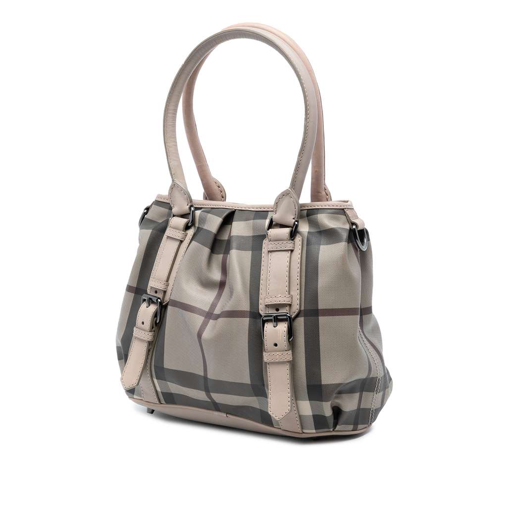 Burberry Small Smoke Check Coated Canvas Northfield Satchel Brown Canvas Good condition - Back View