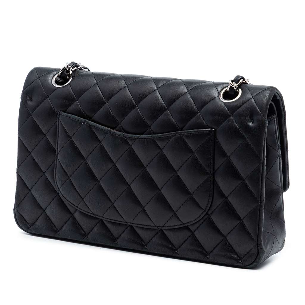 Chanel Medium Classic Lambskin Double Flap Black Leather Good condition - Back View