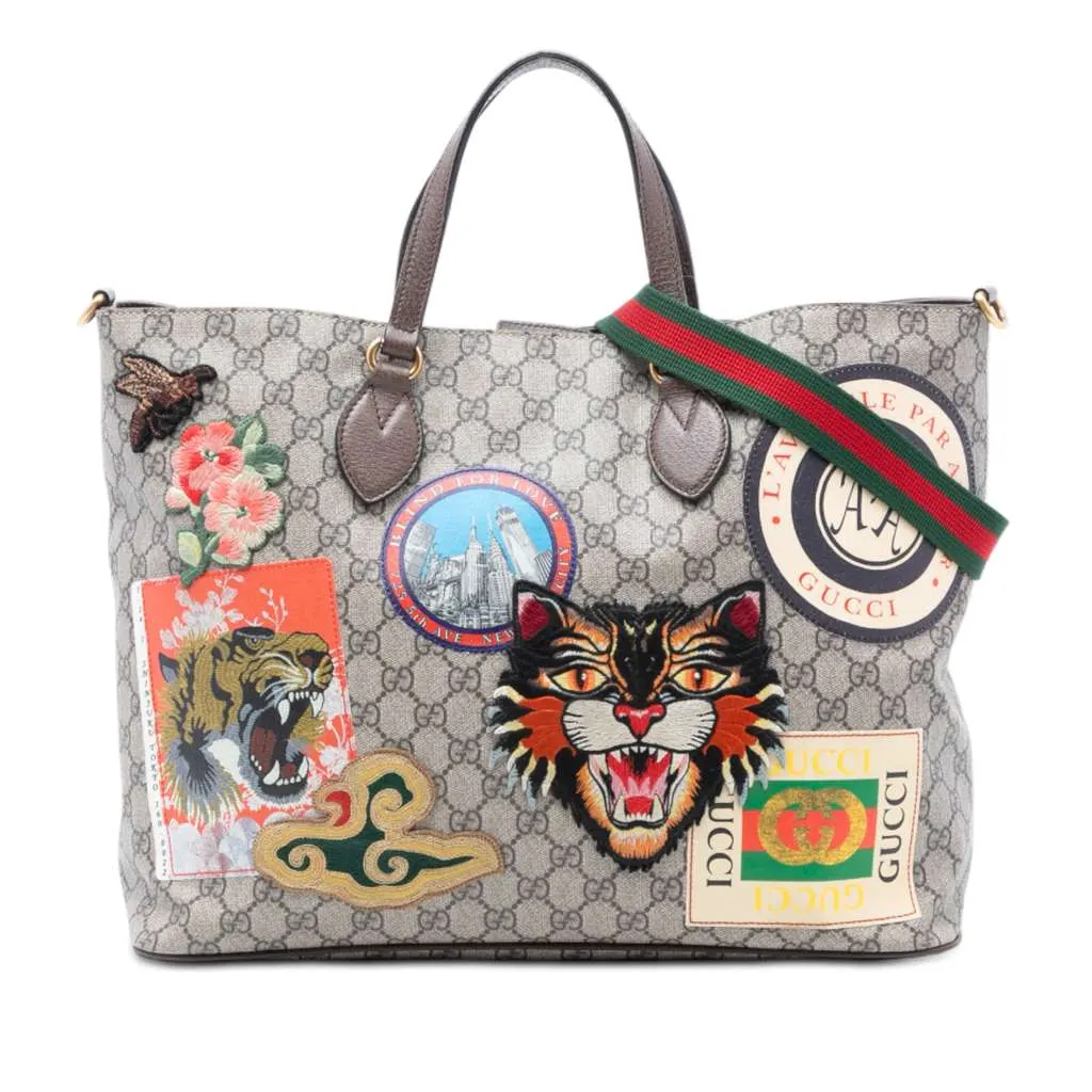 Gucci Medium GG Supreme Courrier Soft Tote Brown Canvas Good - Front View