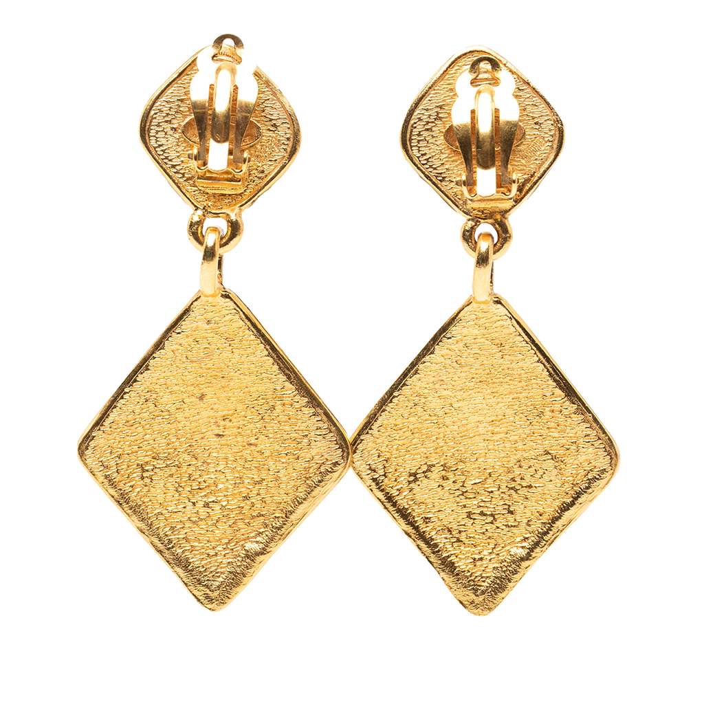 Chanel CC Gold Plated Diamond Drop Clip On Earrings Gold Metal Good condition - Back View