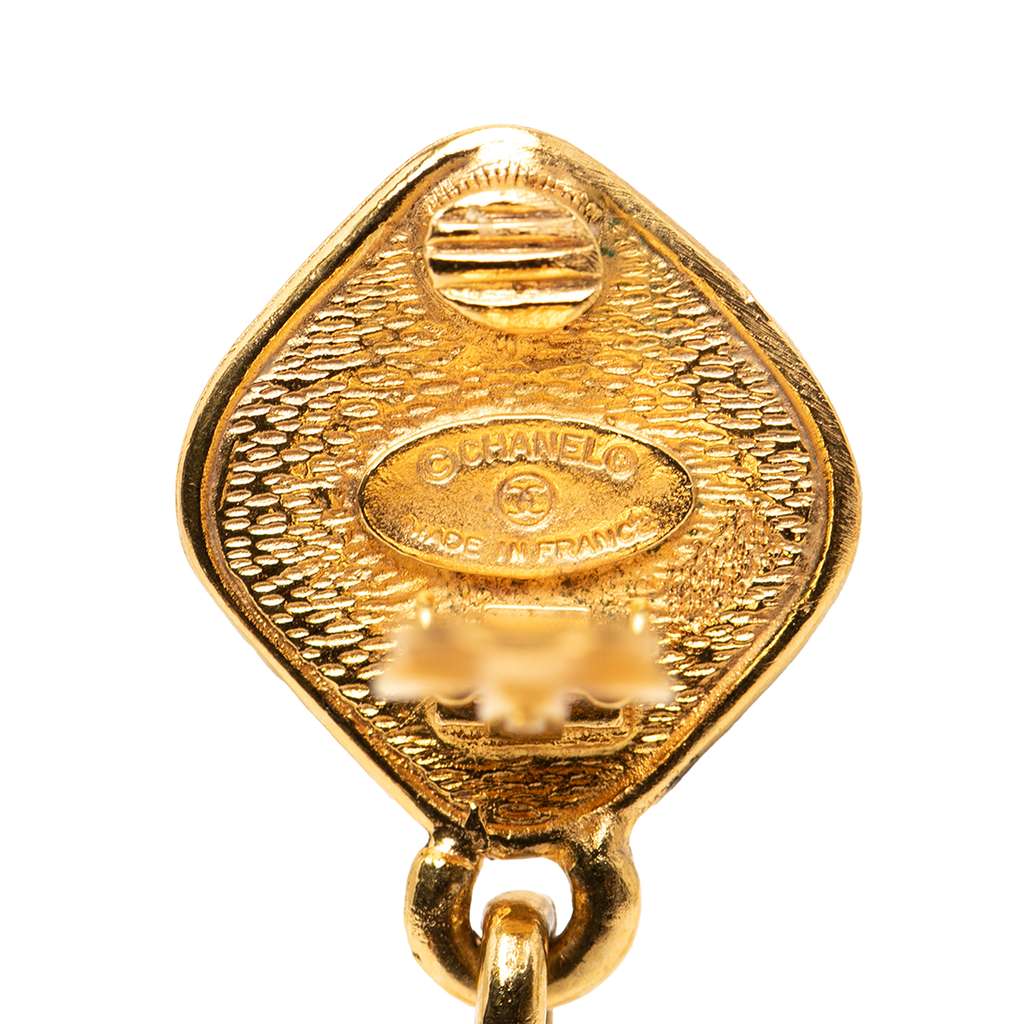 Chanel CC Gold Plated Diamond Drop Clip On Earrings Gold Metal Good condition - Inside View