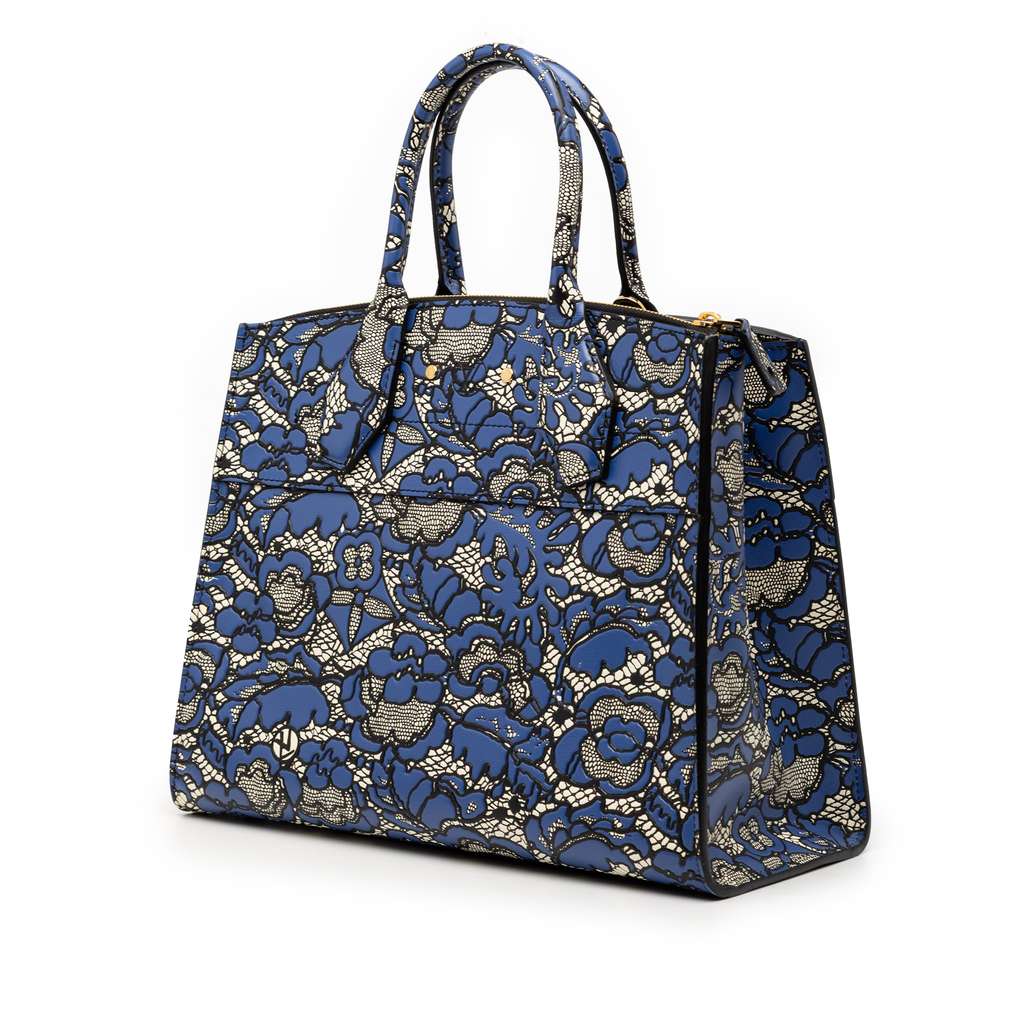 Louis Vuitton Embossed Leather Flower Lace City Steamer MM Blue Leather Good condition - Back View