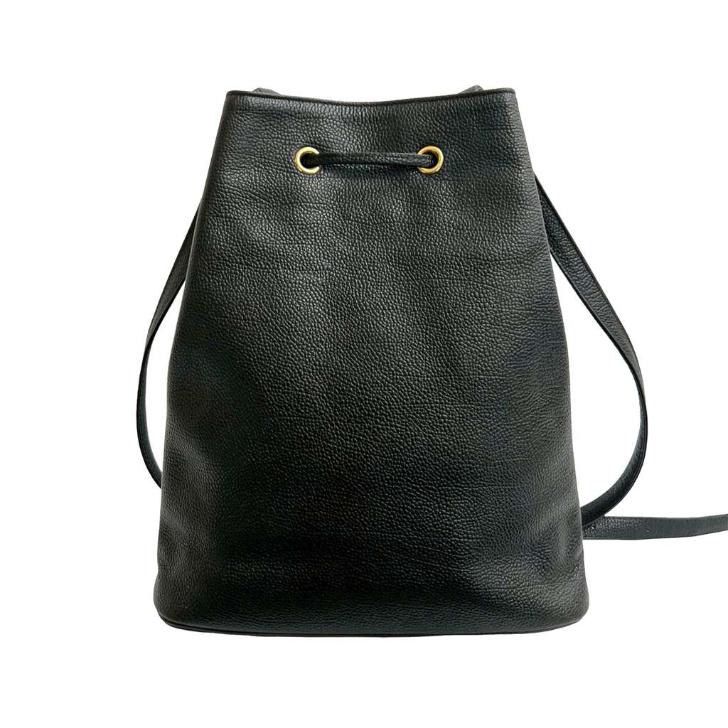Saint Laurent Grained Leather Drawstring Bucket Bag Black Leather Good condition - Back View