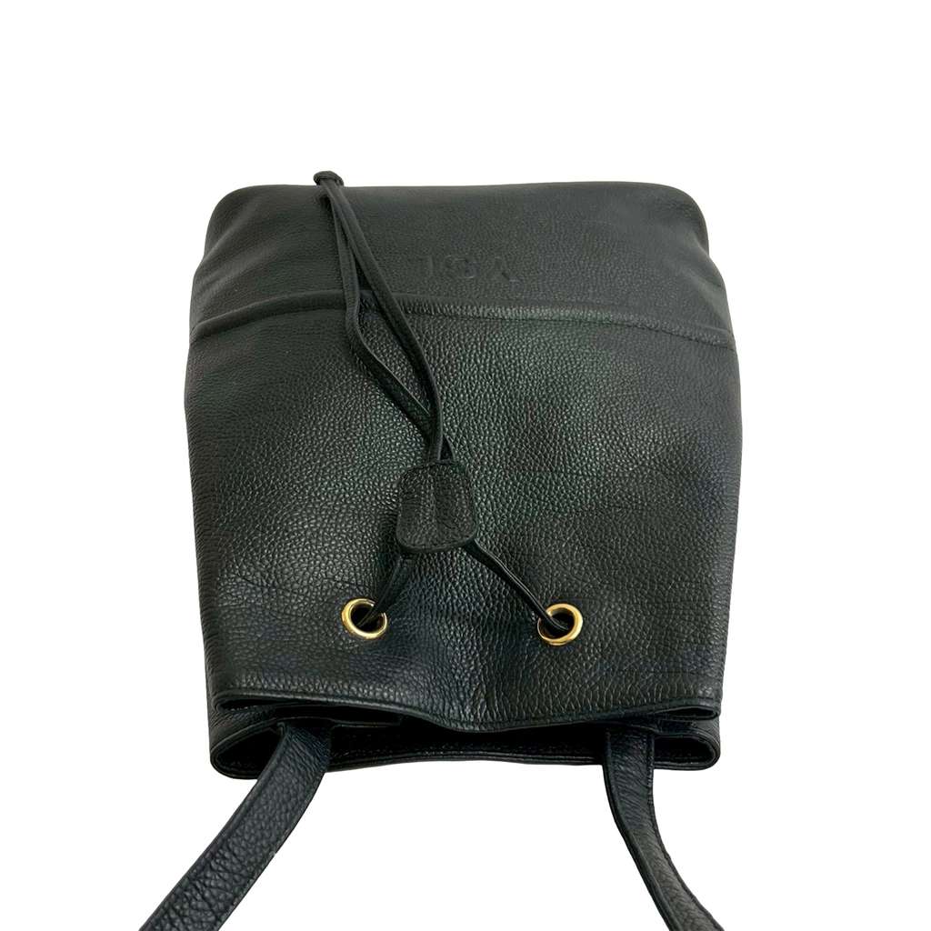 Saint Laurent Grained Leather Drawstring Bucket Bag Black Leather Good condition - Inside View