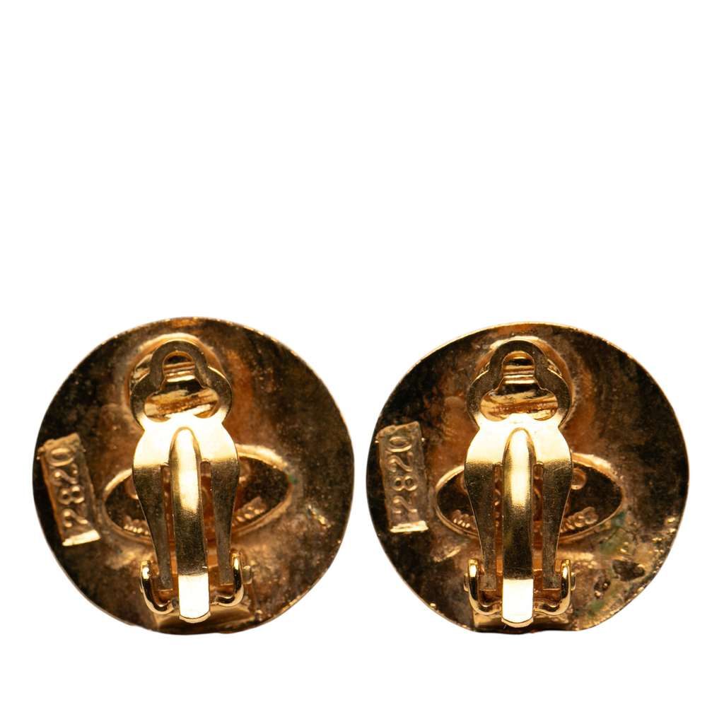 Chanel Gold Plated CC Round Clip On Earrings Gold Metal Good condition - Back View