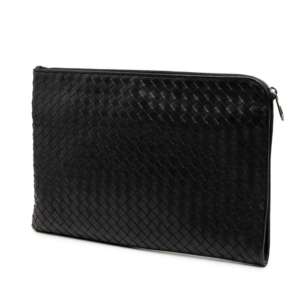 Bottega Veneta Nappa Intrecciato Clutch Black Leather Good condition - Back View