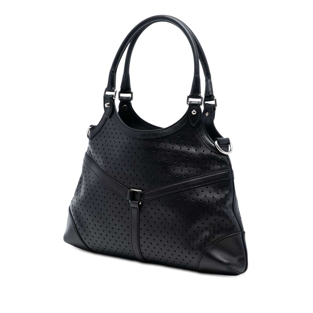 Gucci Perforated Calfskin Interlocking G Reins Satchel Black Leather Good condition - Back View