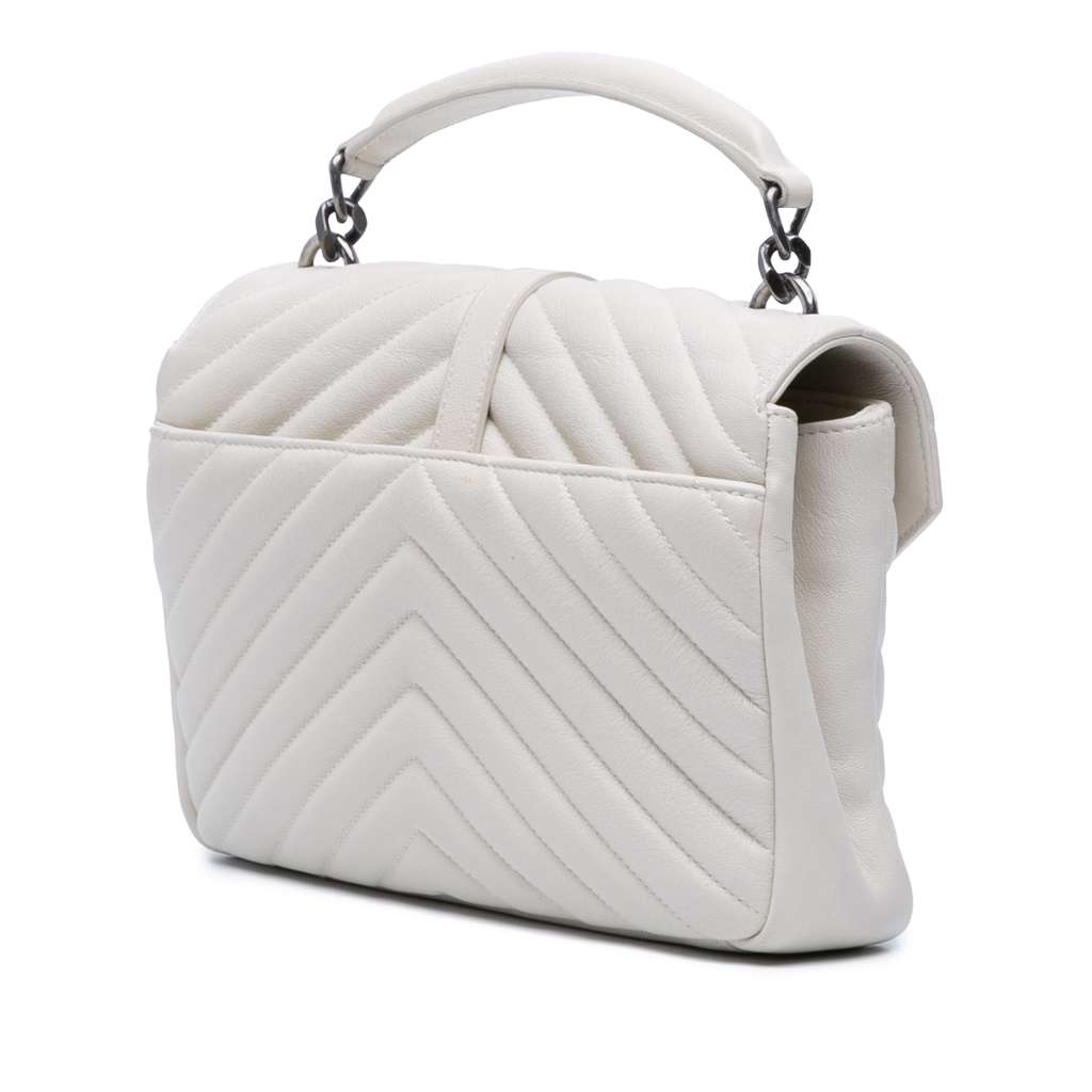 Saint Laurent Medium Chevron Sheepskin Monogram College Satchel White Leather Good condition - Back View