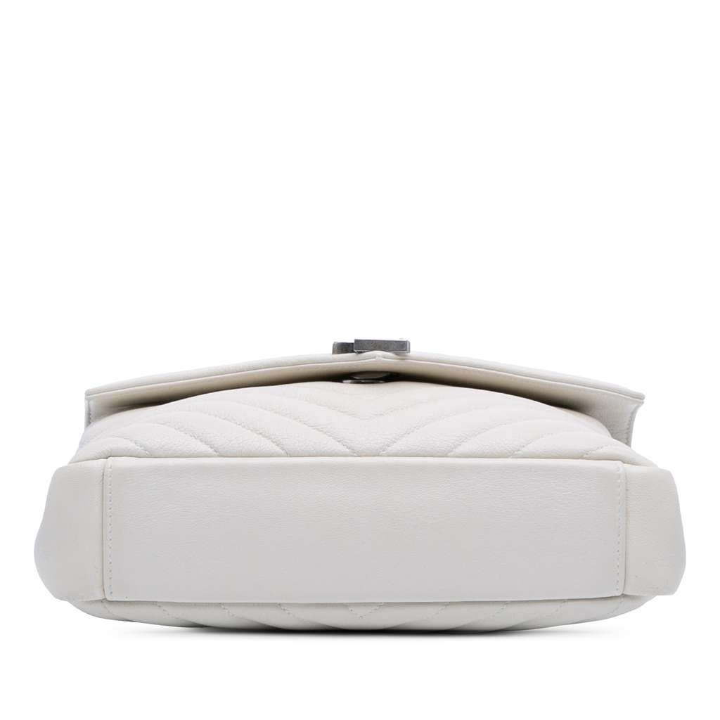 Saint Laurent Medium Chevron Sheepskin Monogram College Satchel White Leather Good condition - Inside View