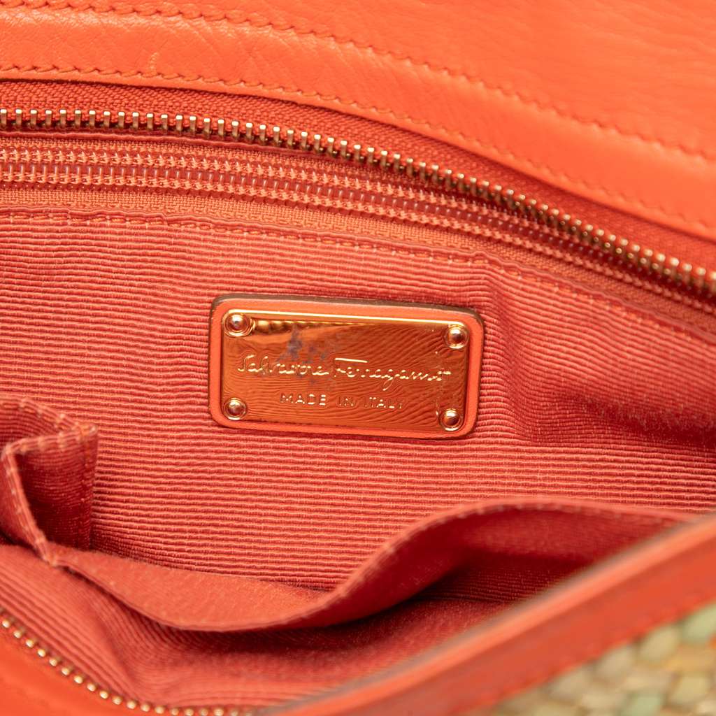 Salvatore Ferragamo Medium Woven Leather Gancini Sofia Satchel Brown Leather Good condition - Box View