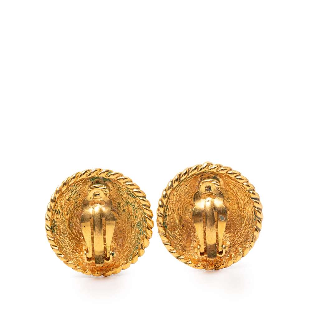 Chanel Gold Plated CC Round Clip on Earrings Gold Metal Good condition - Back View