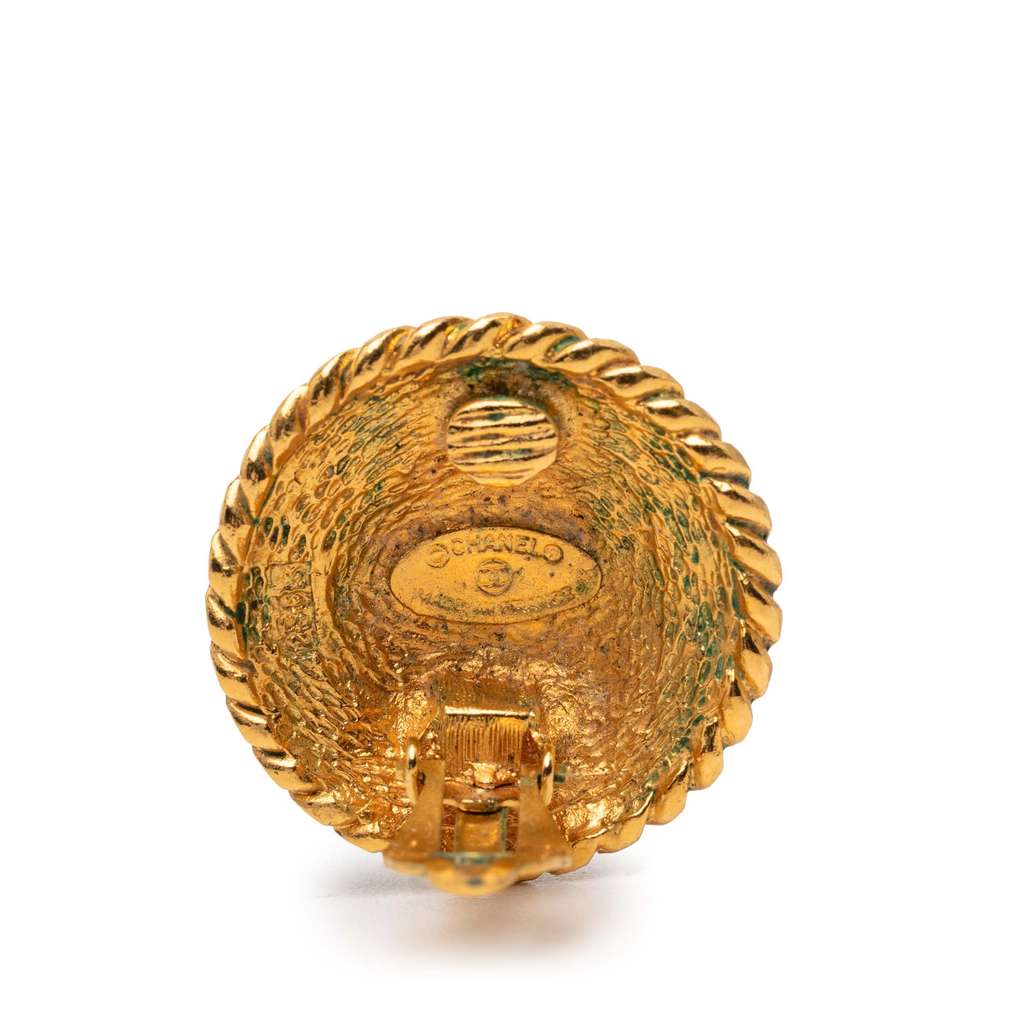 Chanel Gold Plated CC Round Clip on Earrings Gold Metal Good condition - Inside View