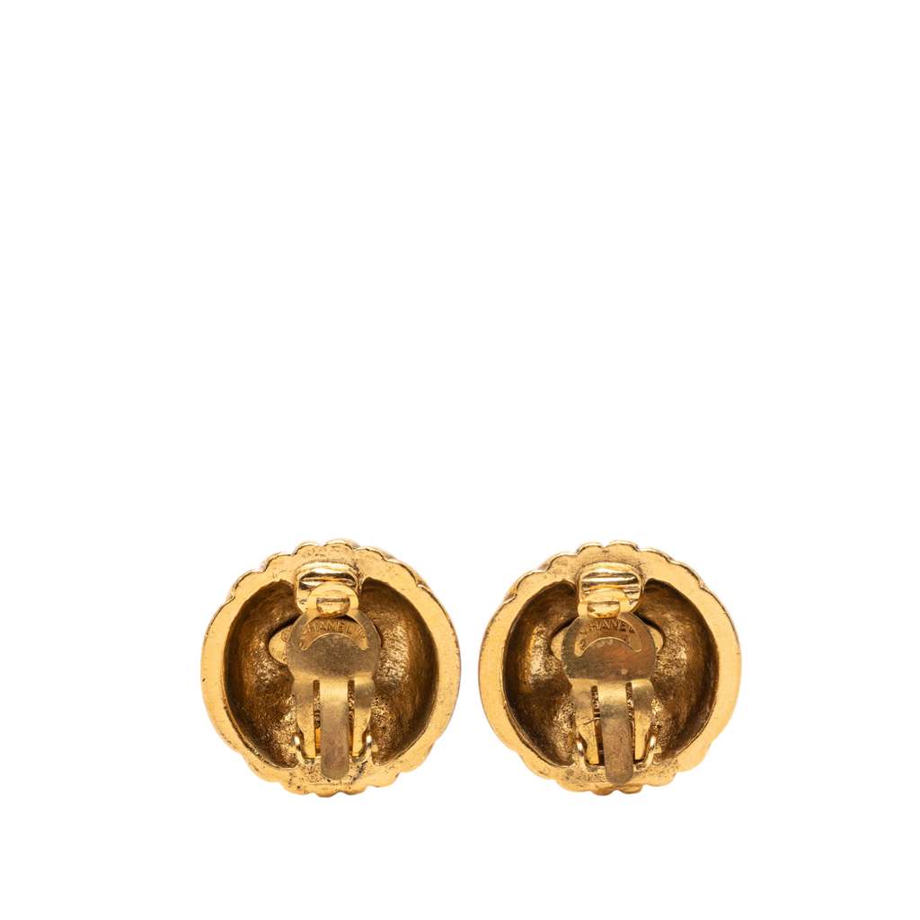 Chanel Gold Plated Rows of CC Round Clip On Earrings Gold Metal Good condition - Back View