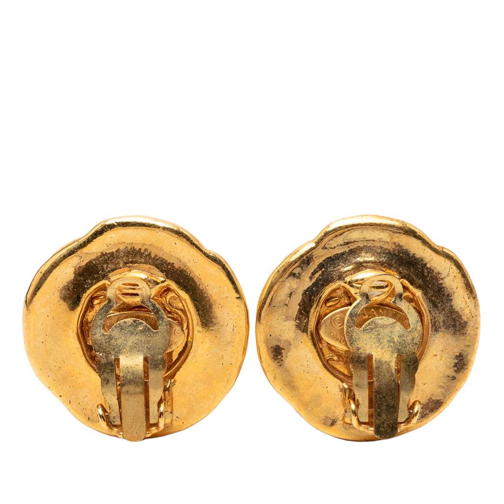 Chanel Gold Plated Twisted Double Logo Round Clip On Earrings Gold Metal Fair condition - Back View