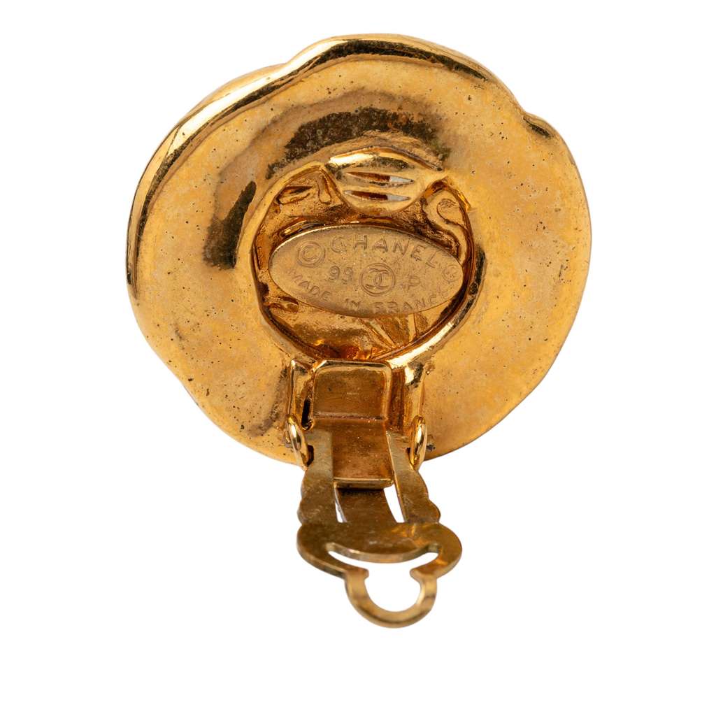 Chanel Gold Plated Twisted Double Logo Round Clip On Earrings Gold Metal Fair condition - Inside View