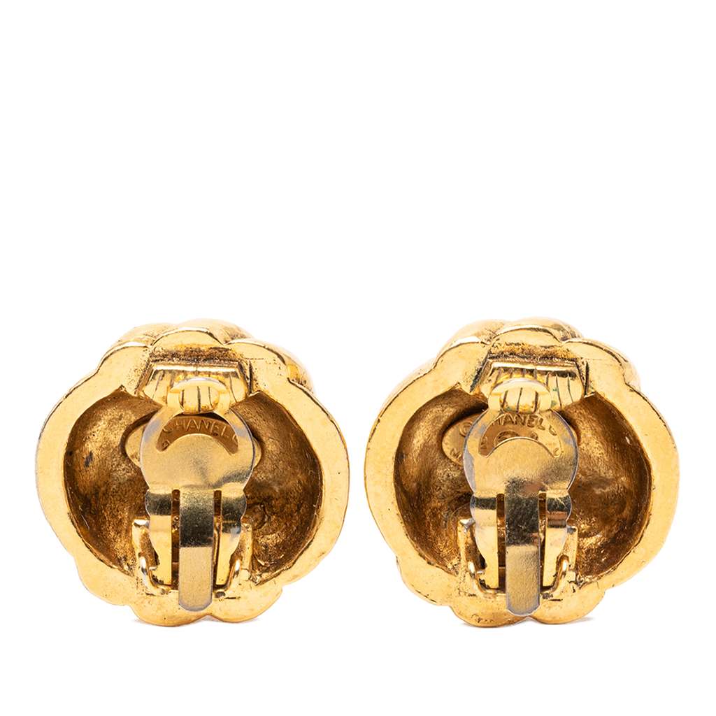 Chanel Gold Plated CC Swirl Button Clip on Earrings Gold Metal Good condition - Back View