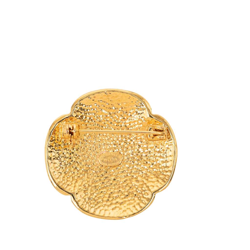 Chanel Gold Plated CC Clover Brooch Gold Metal Good condition - Back View
