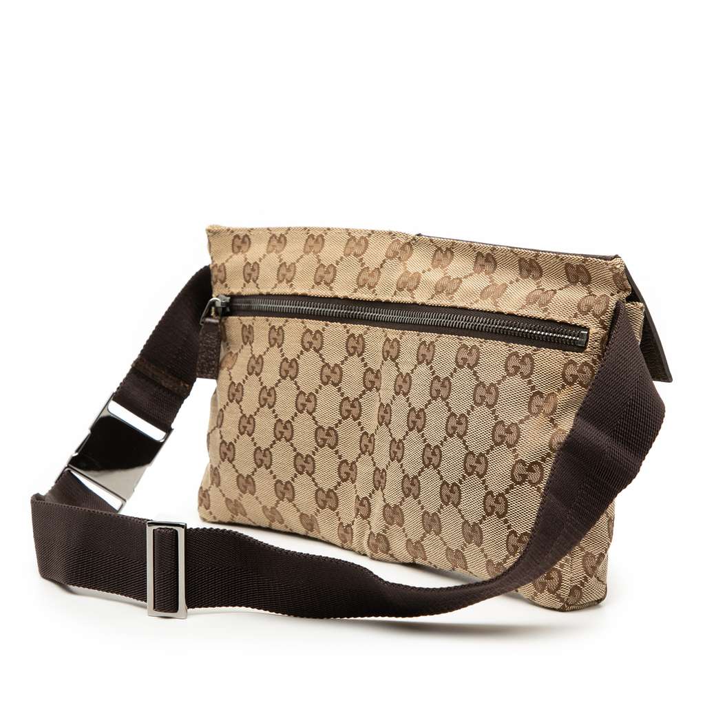Gucci GG Canvas Double Pocket Belt Bag Brown Canvas Good condition - Back View
