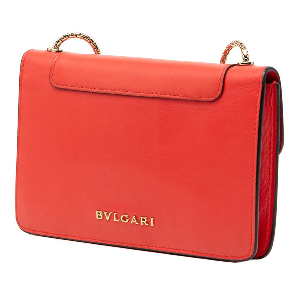 Bvlgari Mini Calfskin Serpenti Forever Clutch with Chain Red Leather Good condition - Back View