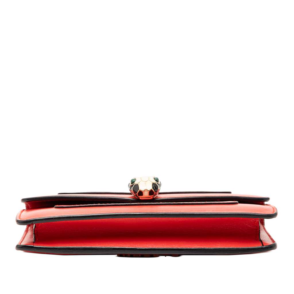 Bvlgari Mini Calfskin Serpenti Forever Clutch with Chain Red Leather Good condition - Inside View